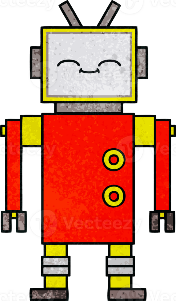 retro grunge texture cartoon of a robot png