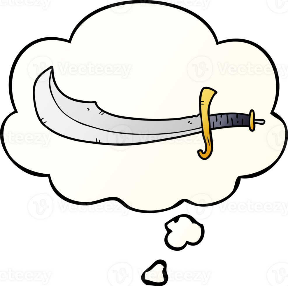 cartoon scimitar with thought bubble in smooth gradient style png