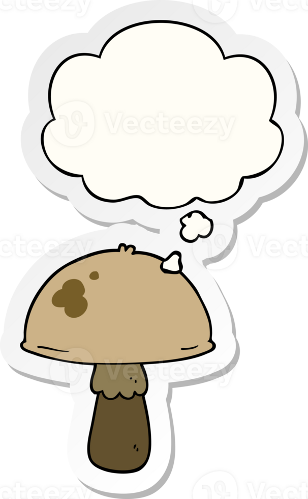 cartoon mushroom with thought bubble as a printed sticker png