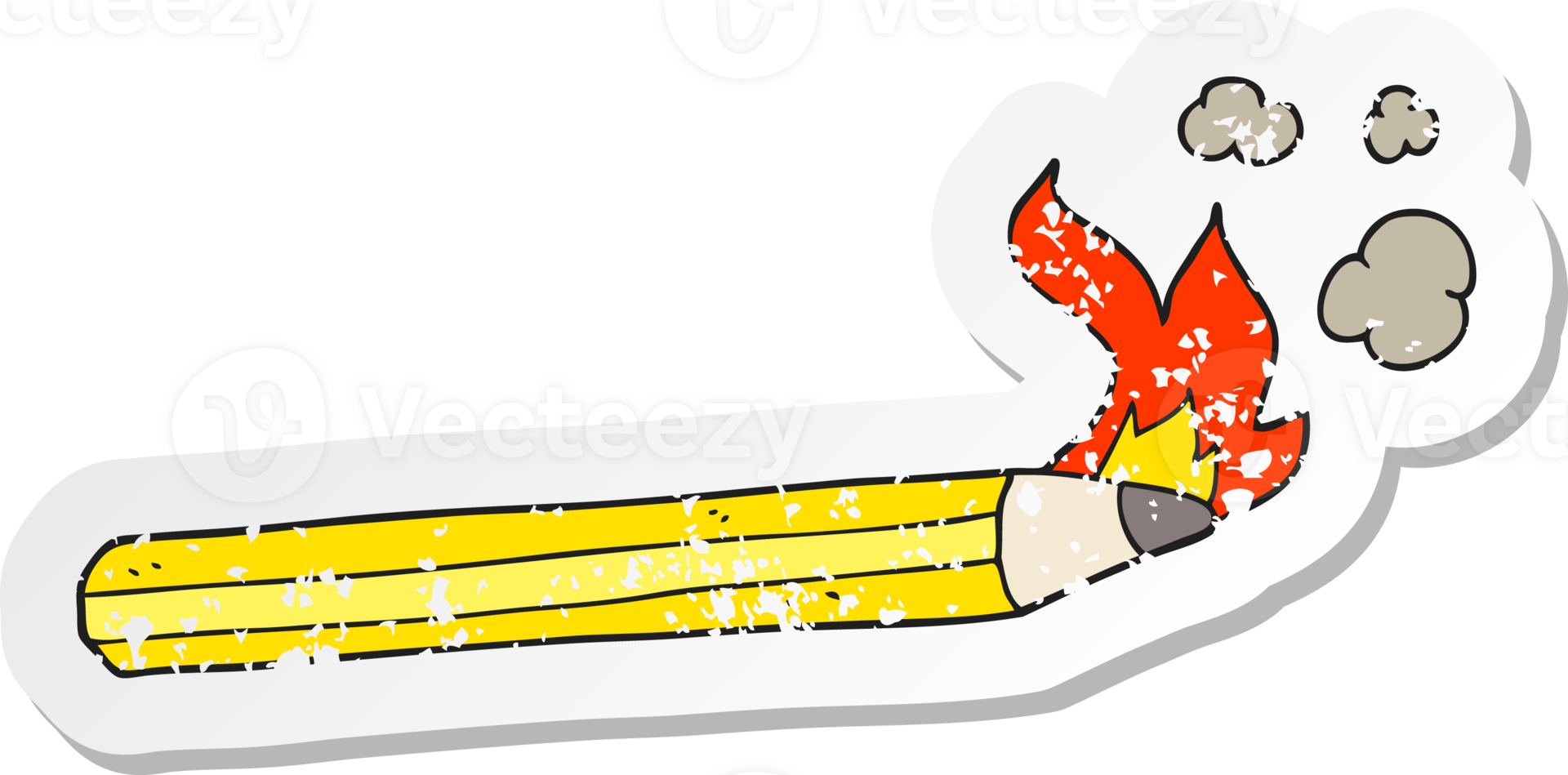 retro distressed sticker of a cartoon flaming pencil png