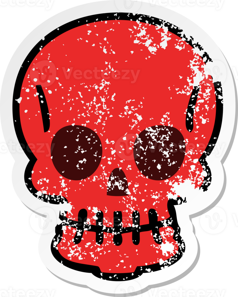distressed sticker of a quirky hand drawn cartoon skull png