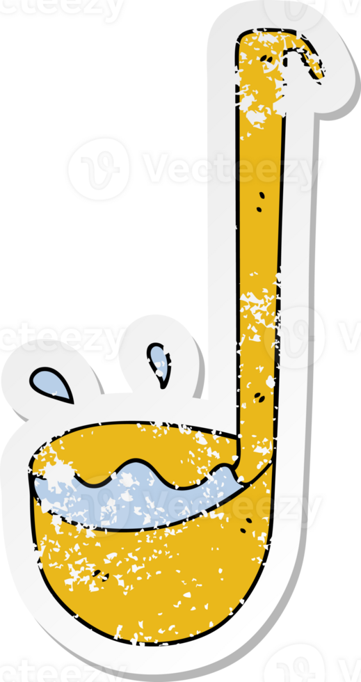 distressed sticker of a quirky hand drawn cartoon ladle png