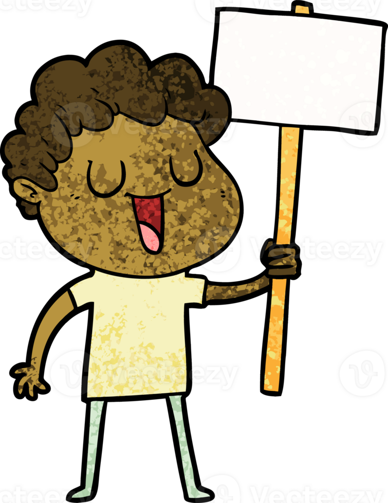 laughing cartoon man with black signpost png