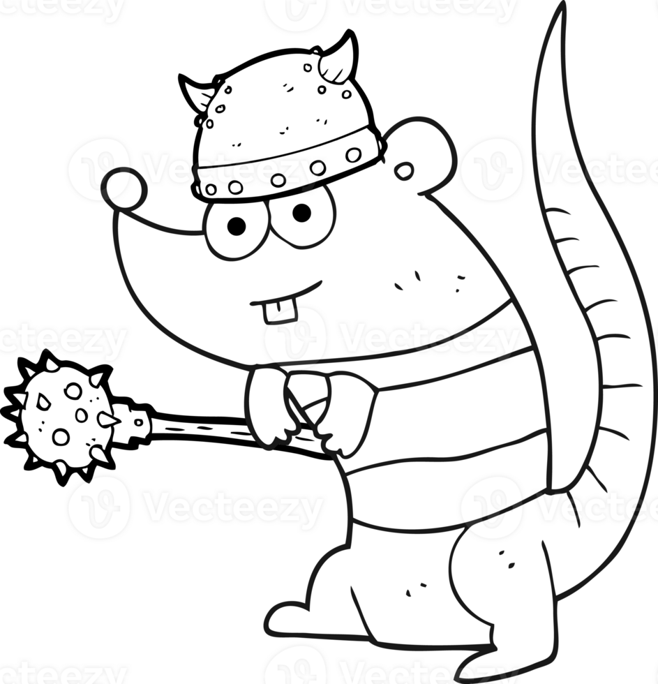 hand drawn black and white cartoon rat warrior png