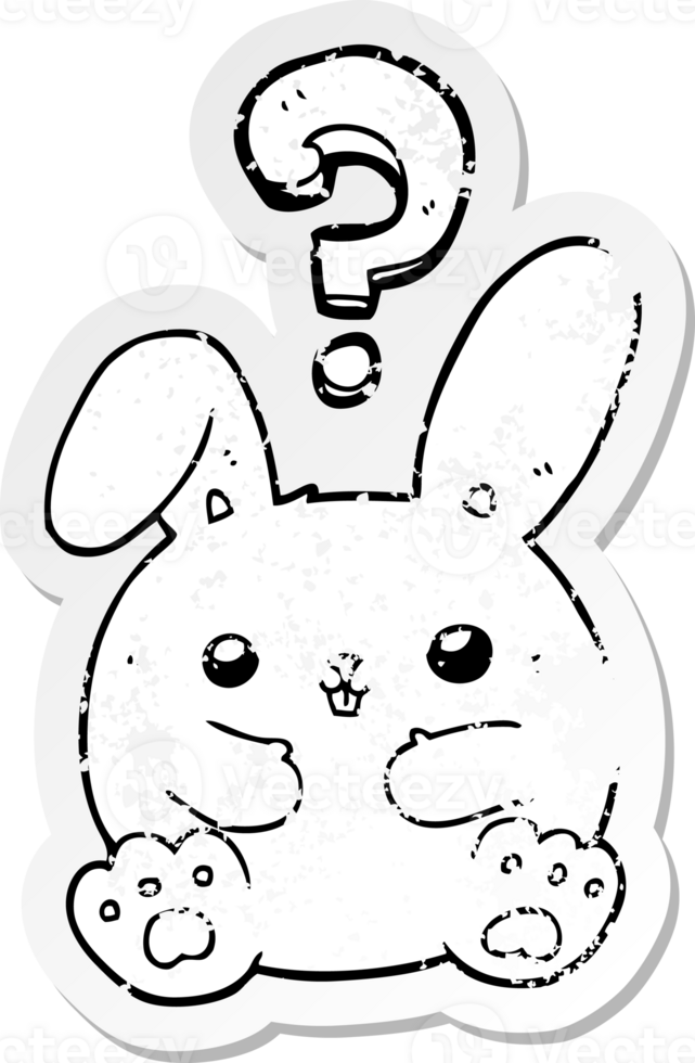 distressed sticker of a cartoon rabbit with question mark png