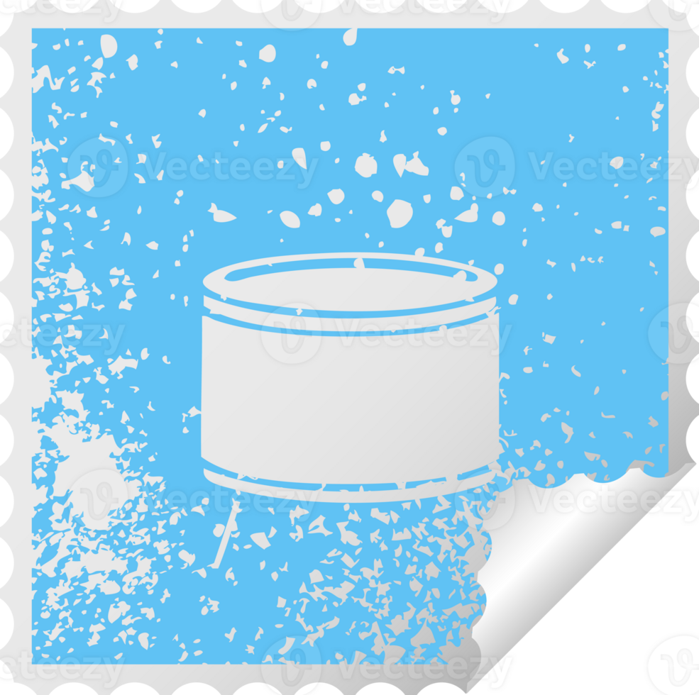 distressed square peeling sticker symbol of a drum png