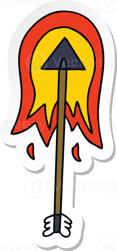 sticker of a quirky hand drawn cartoon burning arrow png