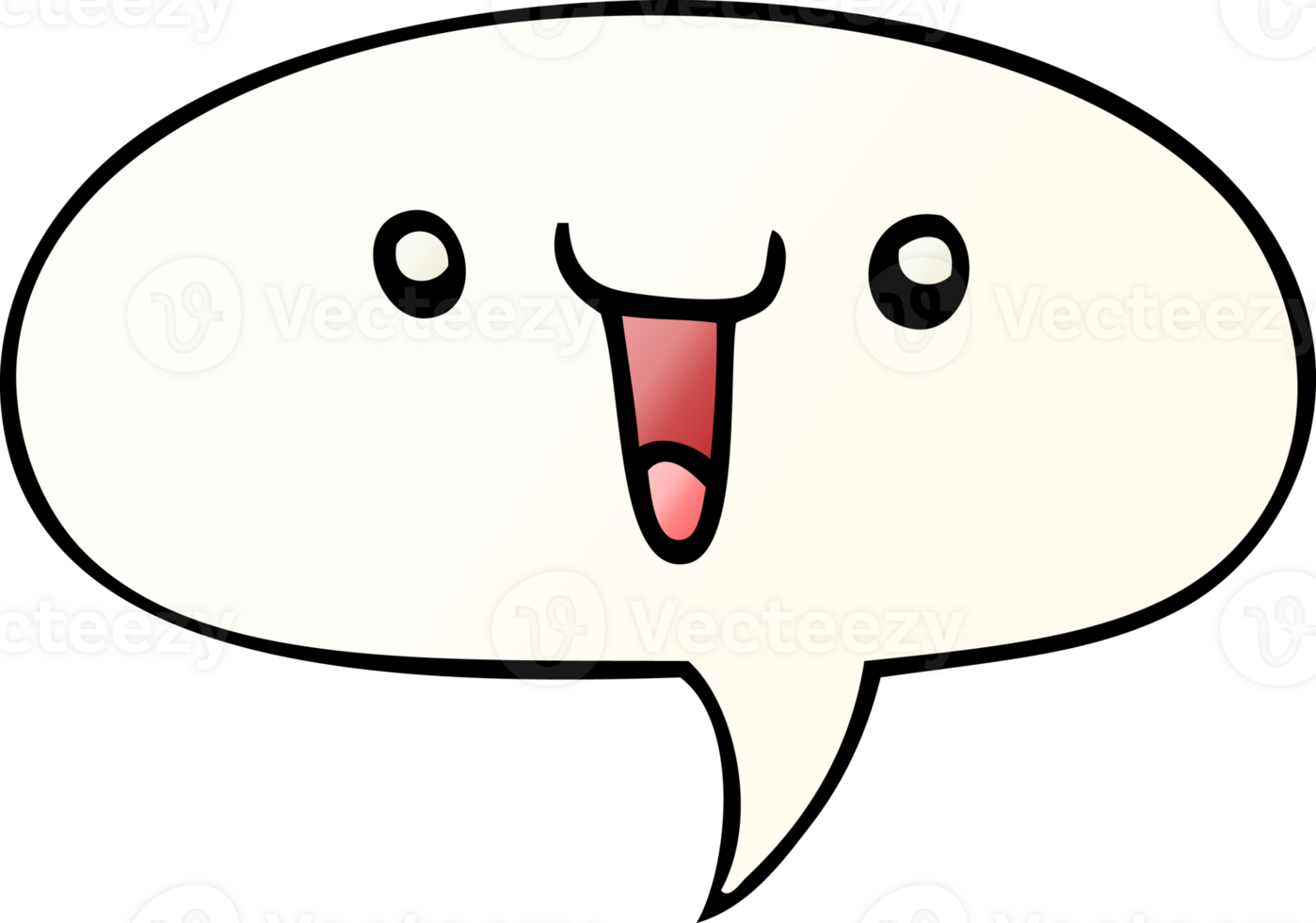 cute happy cartoon face with speech bubble in smooth gradient style png