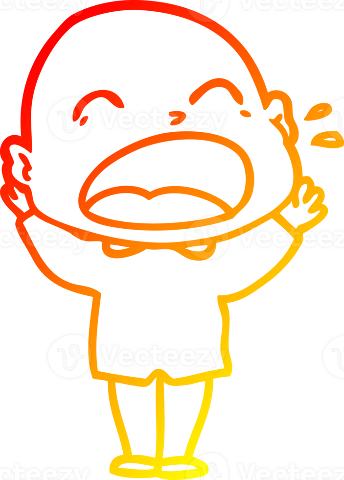 warm gradient line drawing of a cartoon shouting bald man png