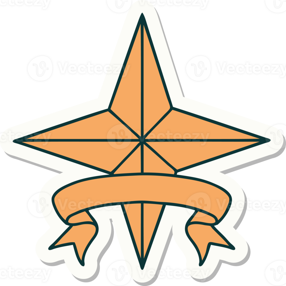 tattoo style sticker with banner of a star png