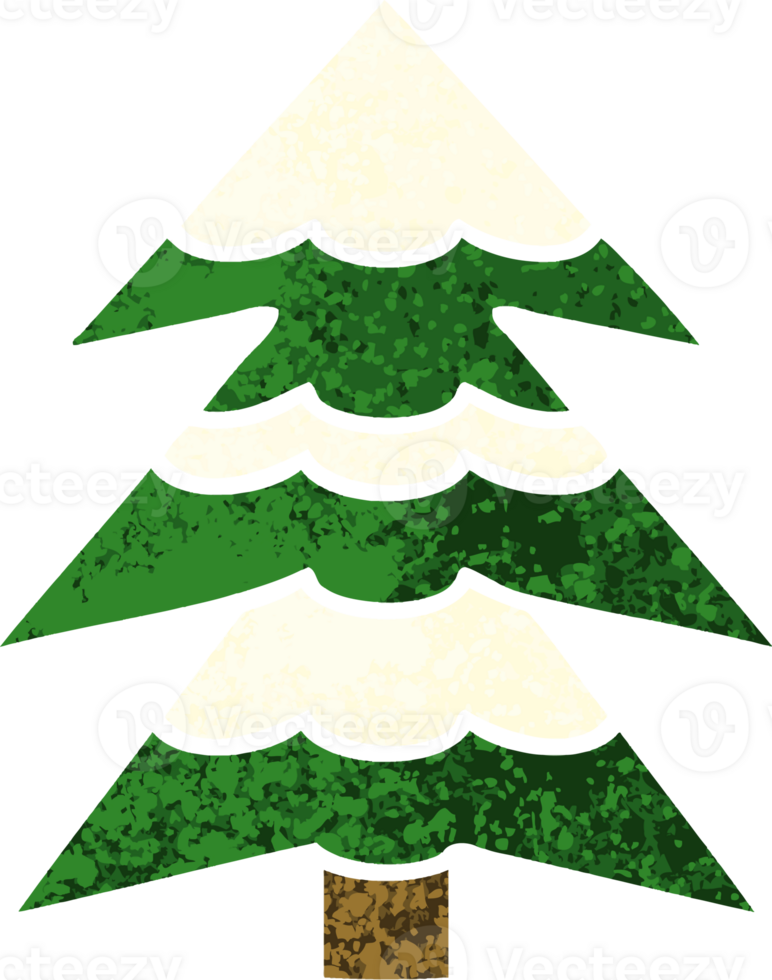 retro illustration style cartoon of a snow covered tree png