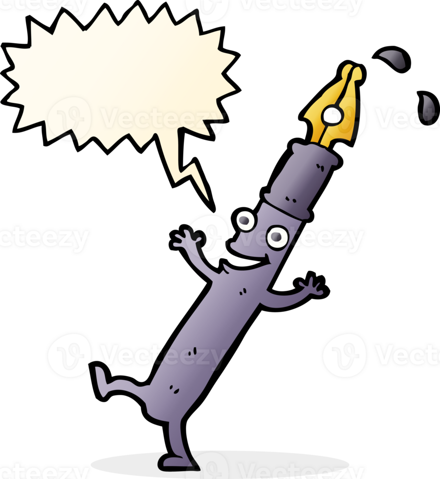 cartoon pen character with speech bubble png