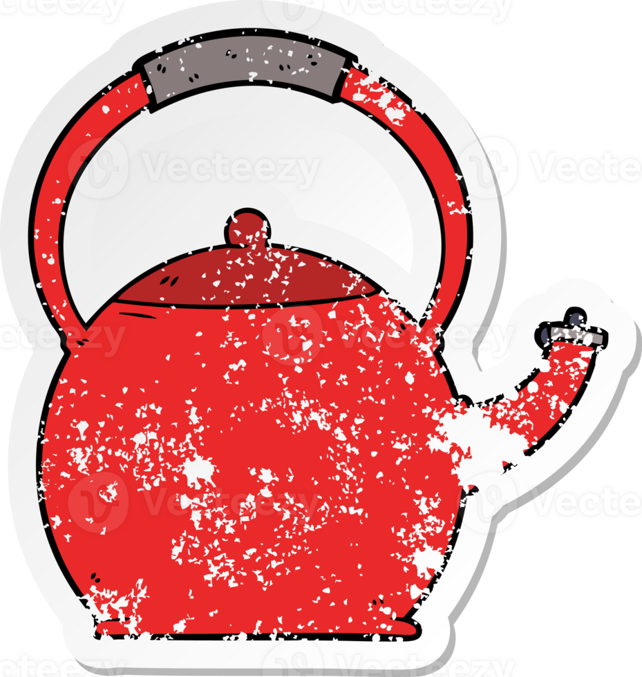distressed sticker of a cartoon kettle png