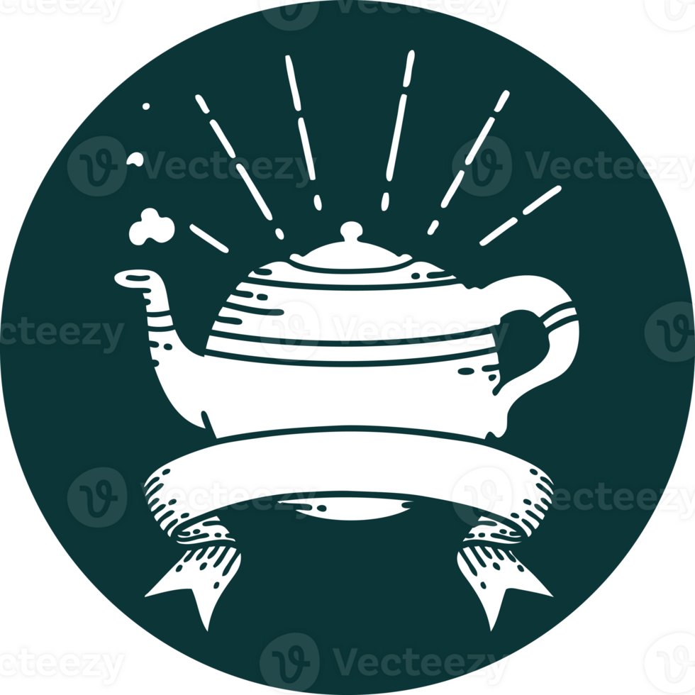 icon of a tattoo style steaming teapot png
