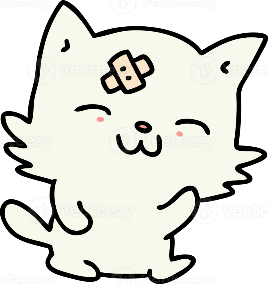 cartoon of a happy cat with sticking plaster on forehead png