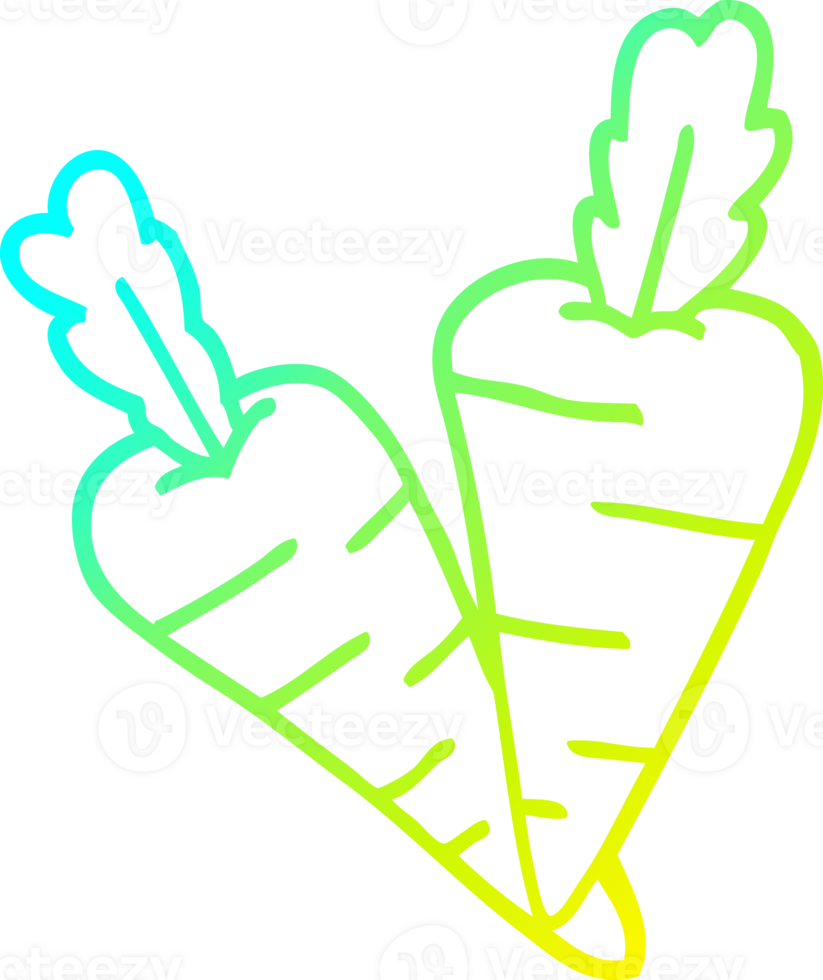 cold gradient line drawing of a cartoon carrots png