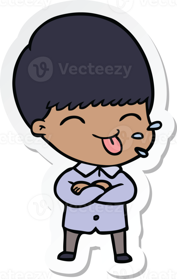 sticker of a cartoon boy sticking out tongue png