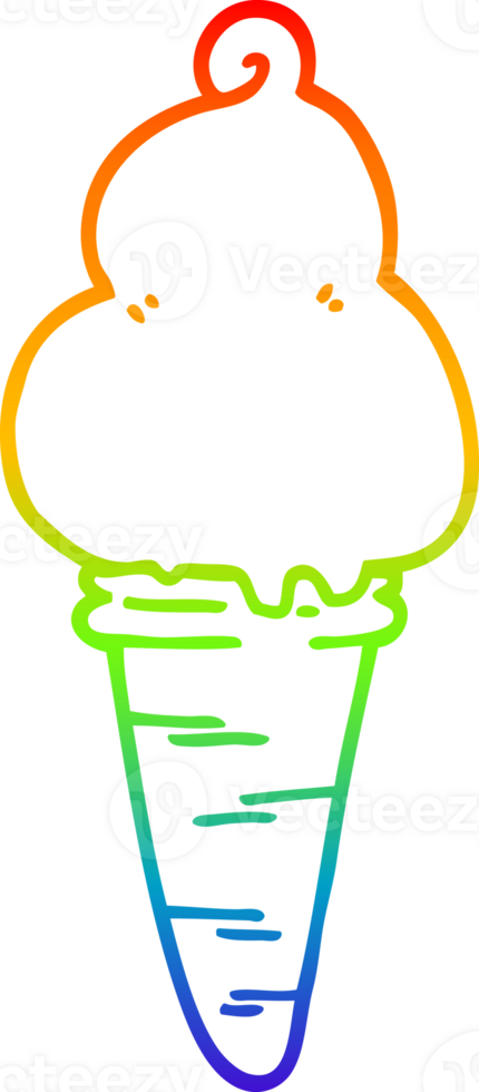 rainbow gradient line drawing of a cartoon ice cream png