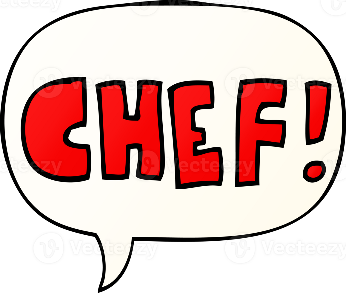 cartoon word chef with speech bubble in smooth gradient style png