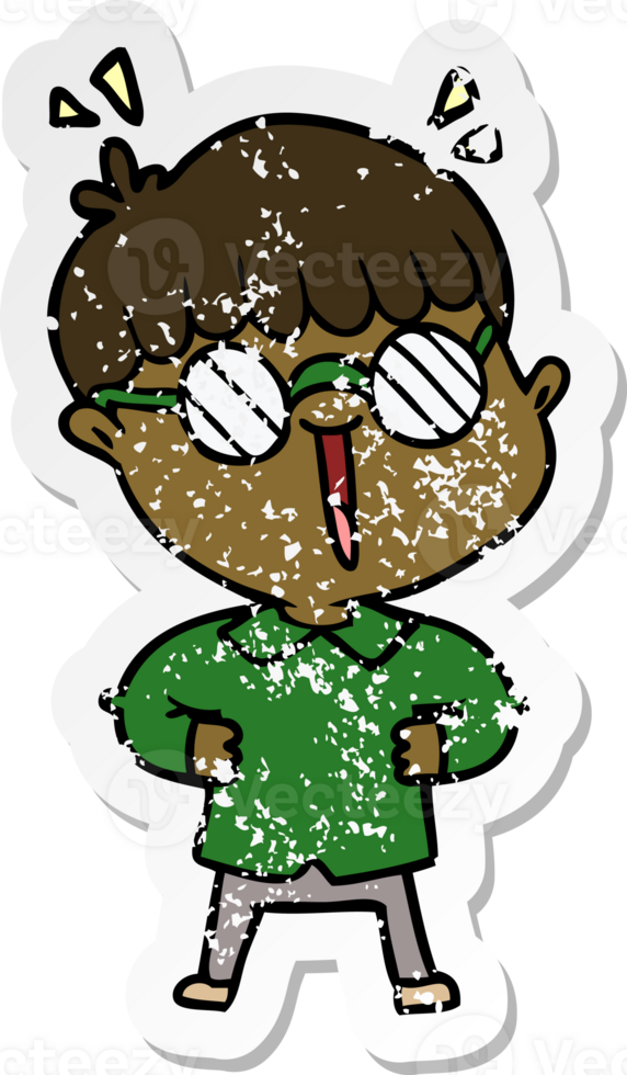 distressed sticker of a cartoon boy wearing spectacles png