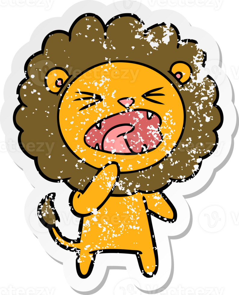distressed sticker of a cartoon angry lion png