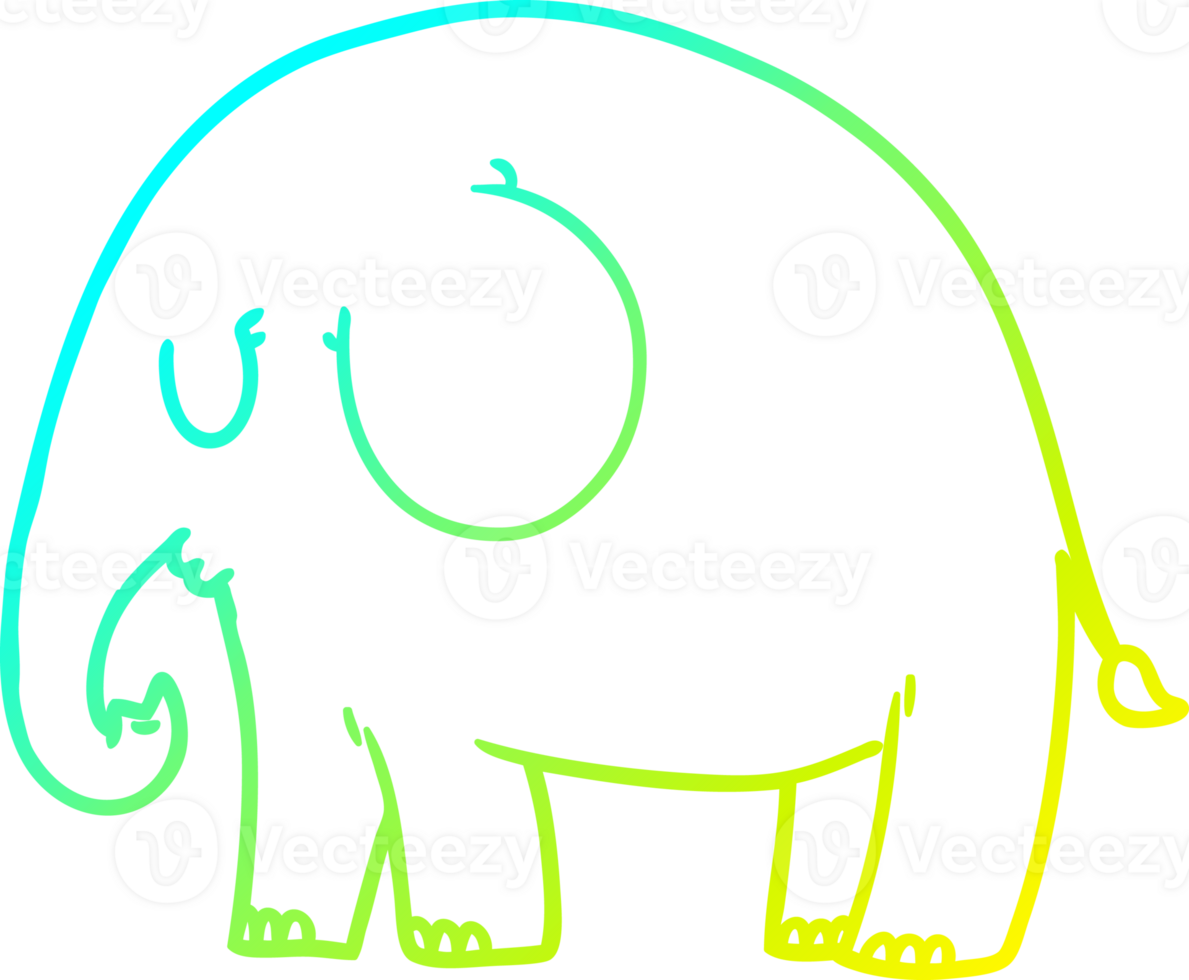 cold gradient line drawing of a cartoon elephant png