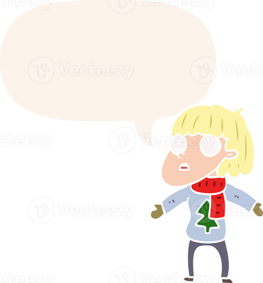 cartoon surprised christmas person with speech bubble in retro style png