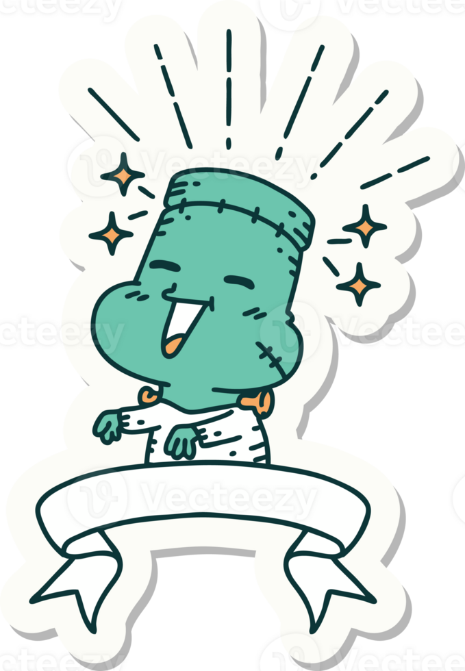 sticker of a tattoo style happy halloween zombie monster png