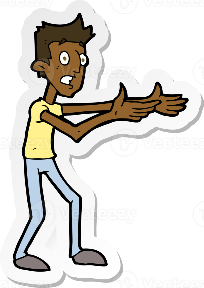 sticker of a cartoon man desperately explaining png