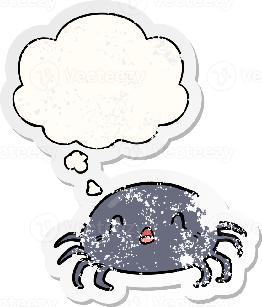 cartoon spider with thought bubble as a distressed worn sticker png