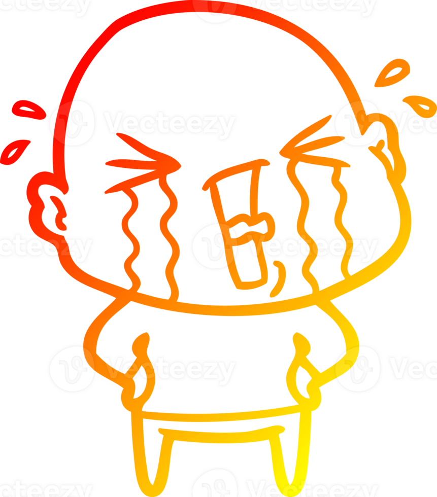 warm gradient line drawing of a cartoon crying bald man png