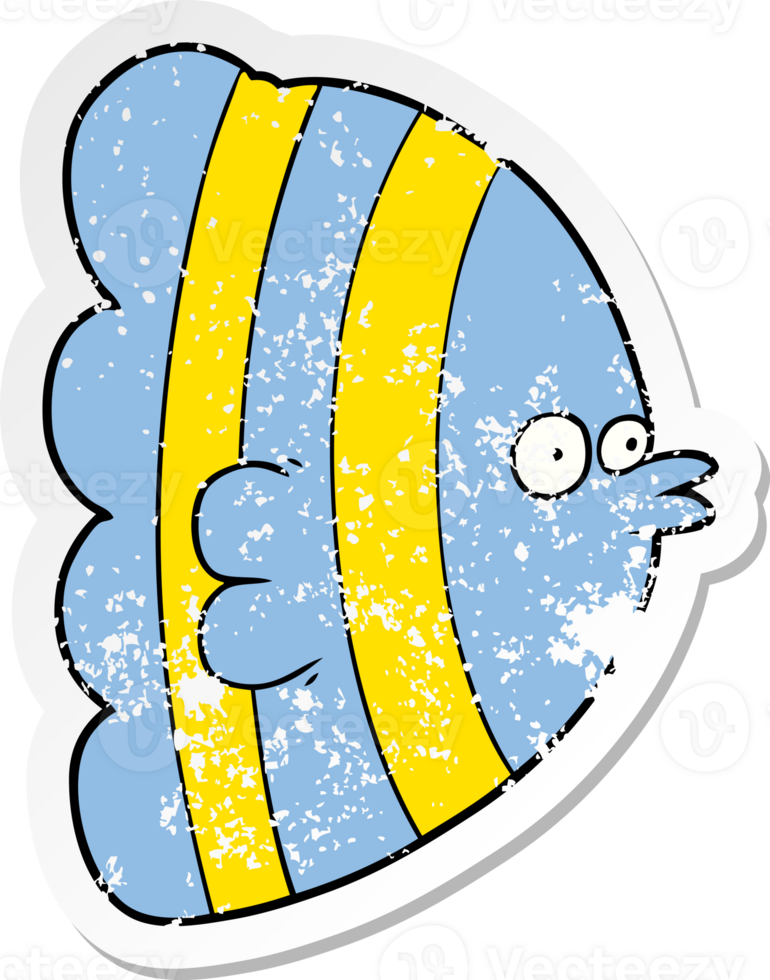 distressed sticker of a cartoon exotic fish png