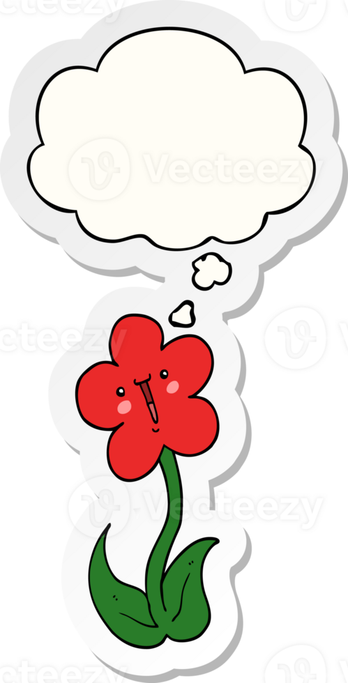 cartoon flower with thought bubble as a printed sticker png