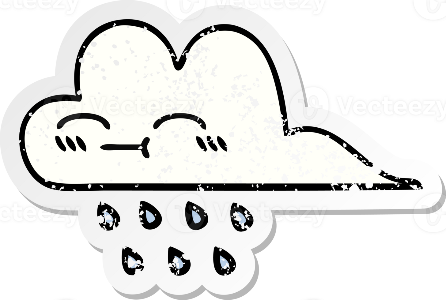 distressed sticker of a cute cartoon rain cloud png
