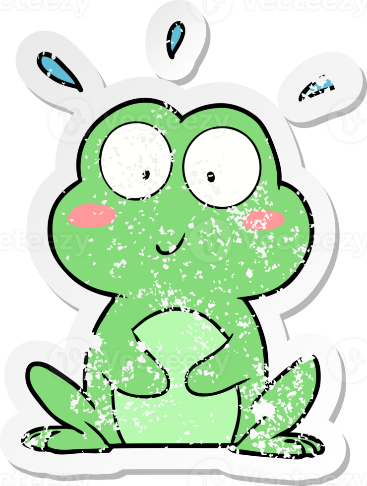 distressed sticker of a cute cartoon frog png