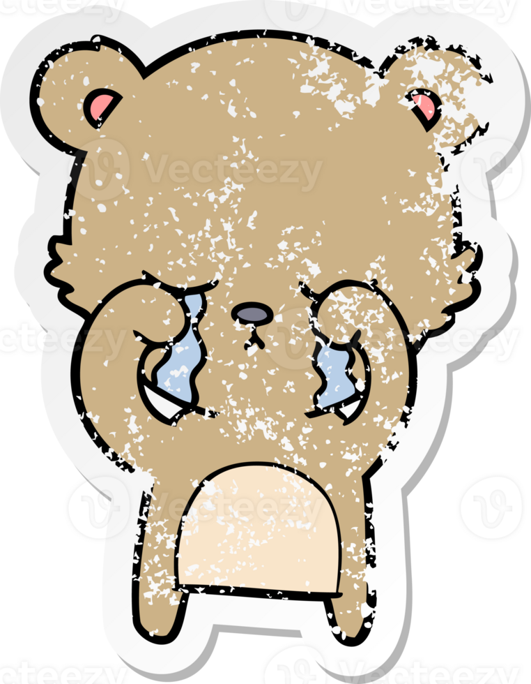 distressed sticker of a crying cartoon bear png