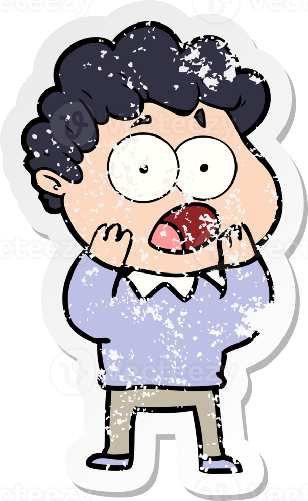 distressed sticker of a cartoon man gasping in surprise png
