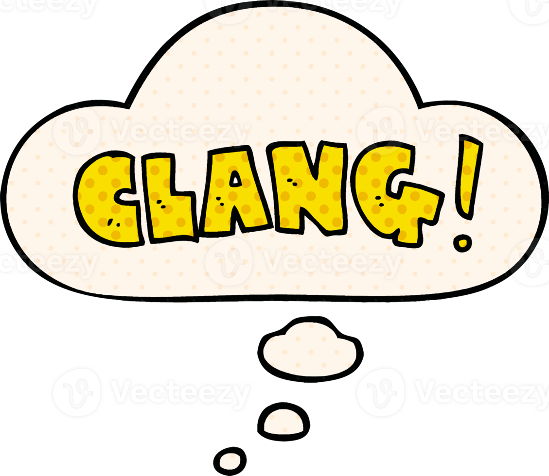 cartoon word clang with thought bubble in comic book style png