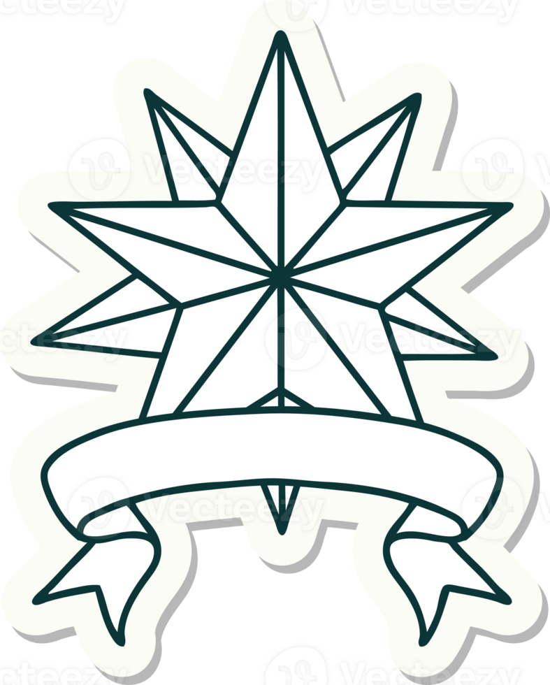tattoo style sticker with banner of a star png