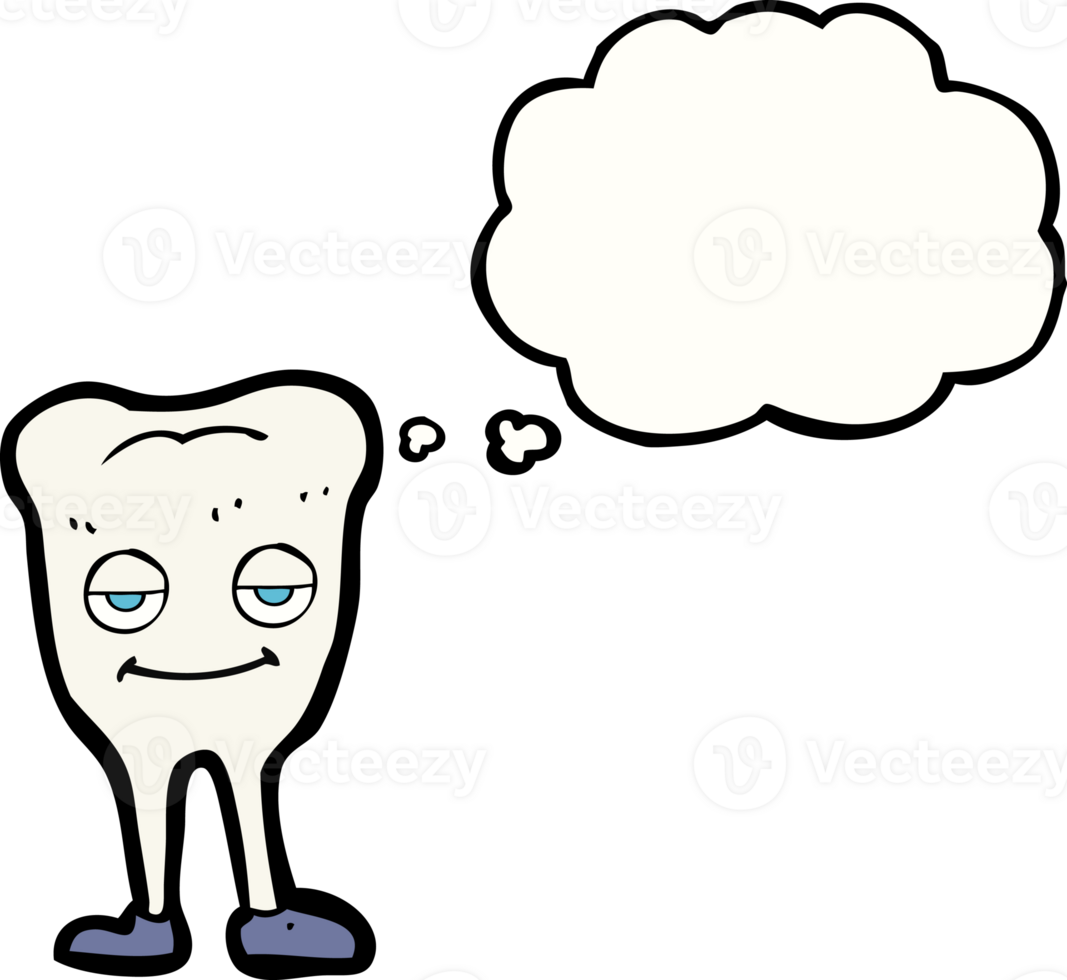 cartoon happy tooth with thought bubble png