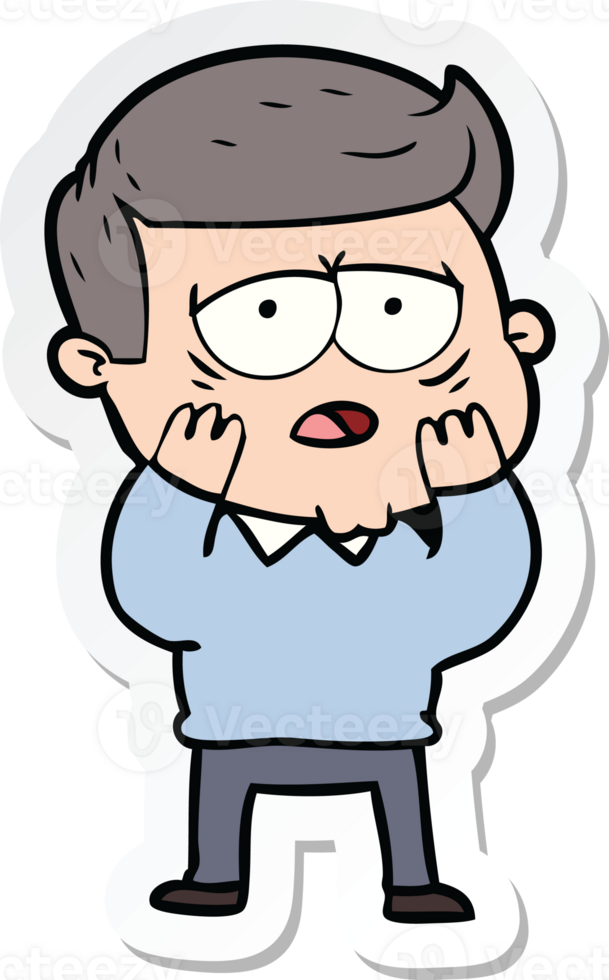 sticker of a cartoon tired man png