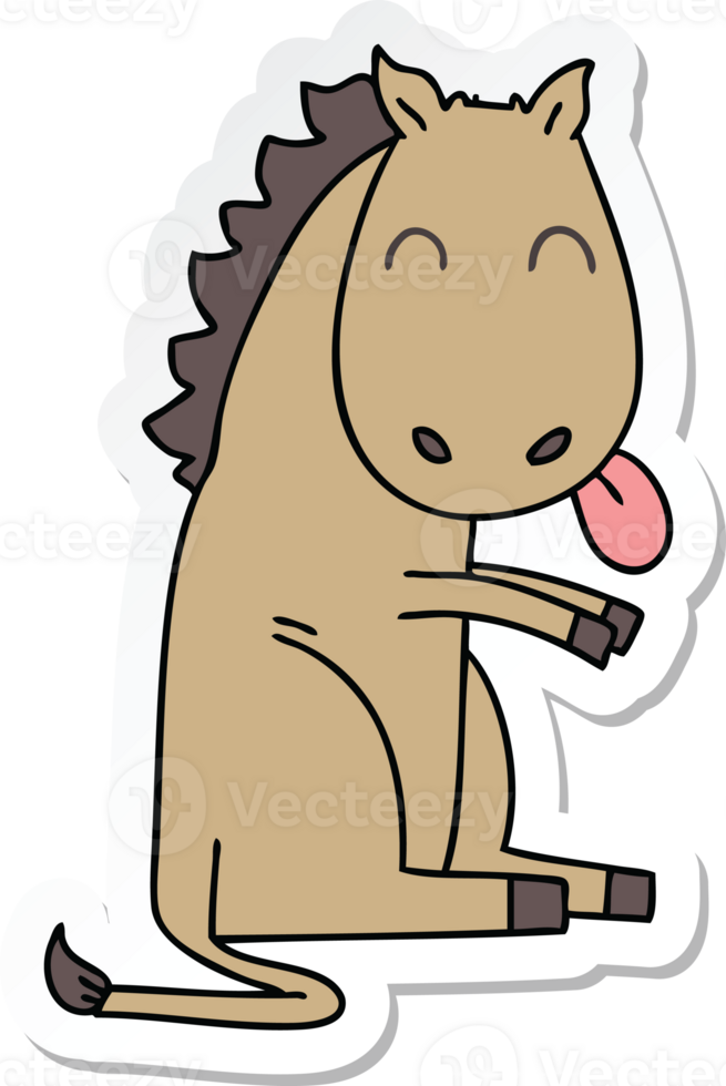 sticker of a quirky hand drawn cartoon horse png
