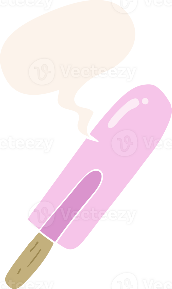 cartoon ice lolly with speech bubble in retro style png