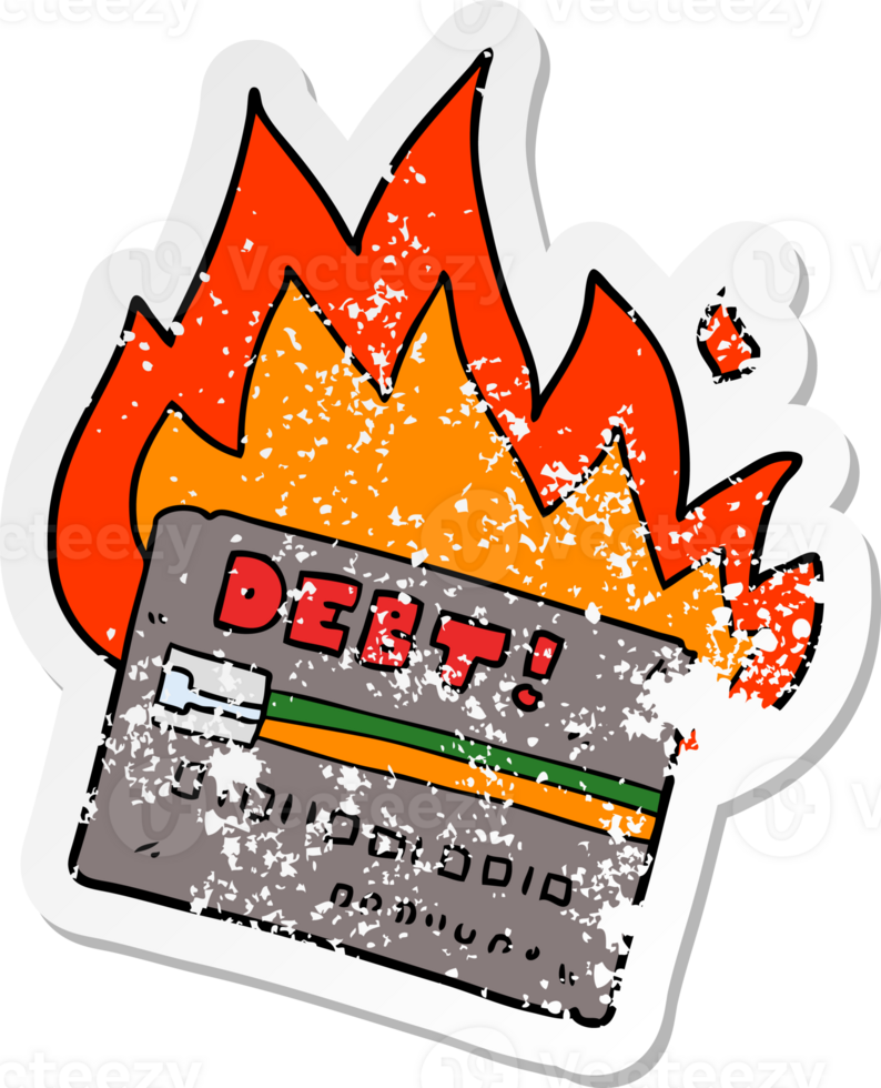 distressed sticker of a burning credit card cartoon png