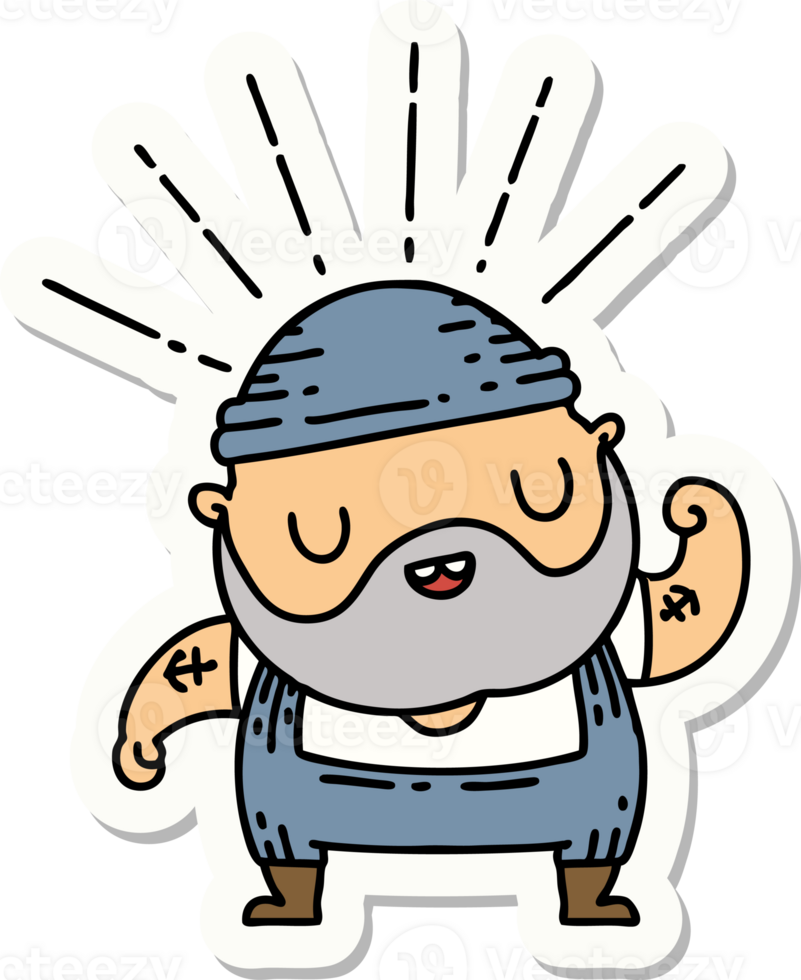 sticker of a tattoo style bearded man flexing bicep png