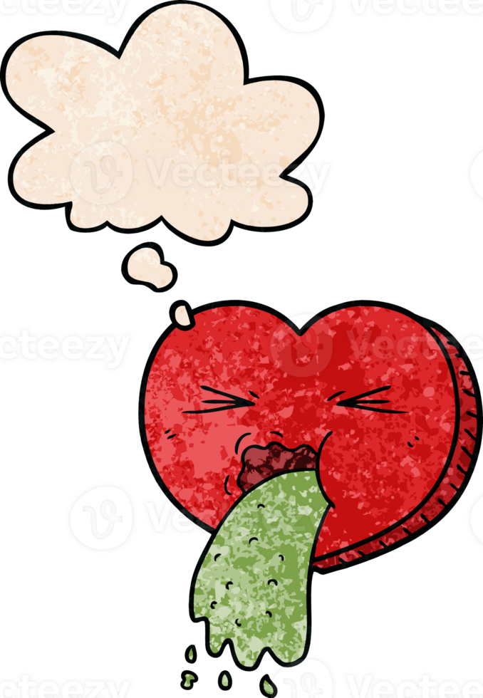 cartoon love sick heart with thought bubble in grunge texture style png
