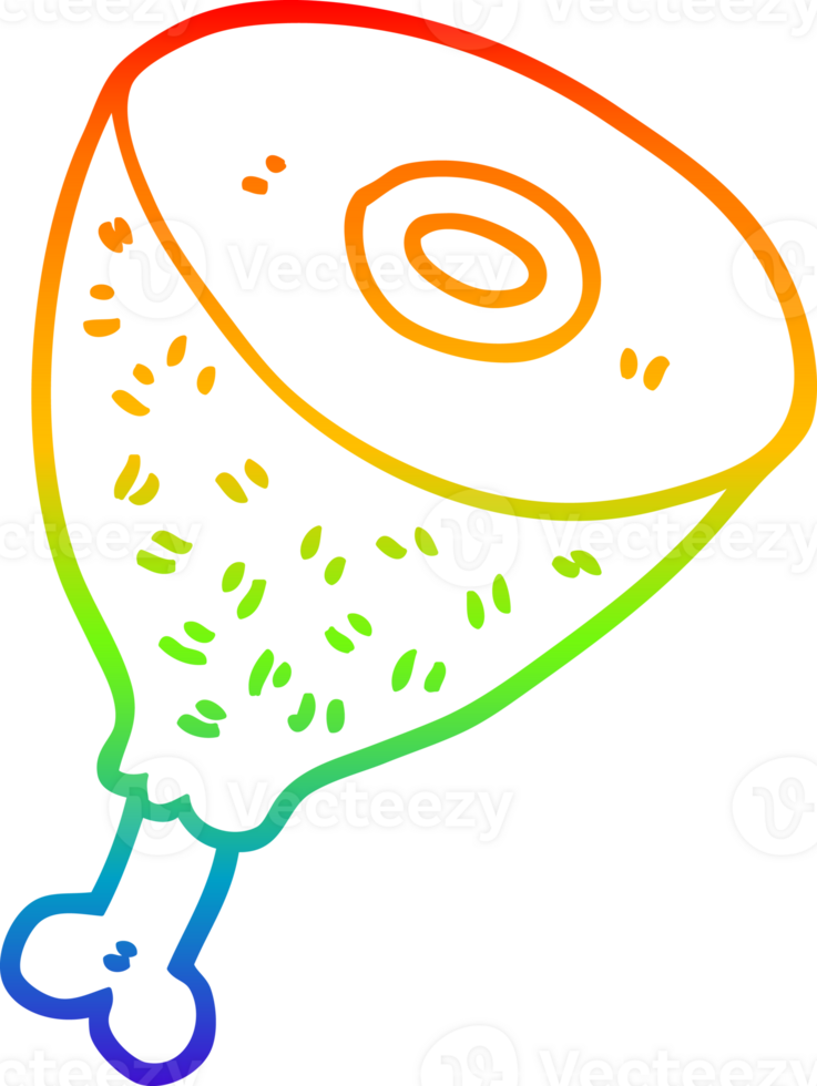 rainbow gradient line drawing of a cartoon cooked meat png
