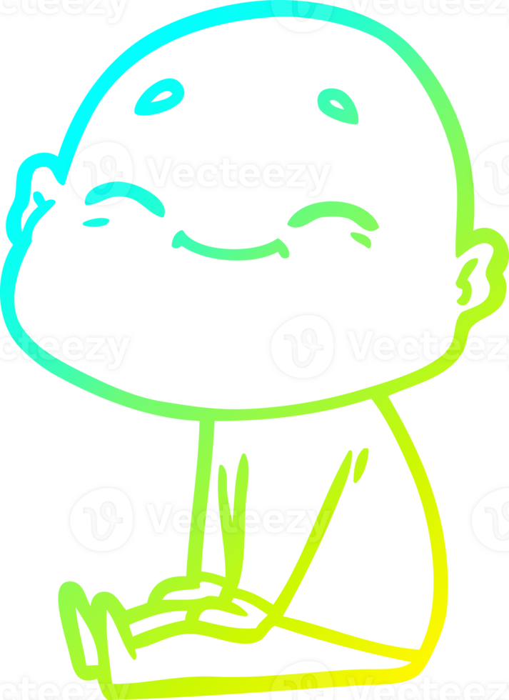cold gradient line drawing of a happy cartoon bald man png
