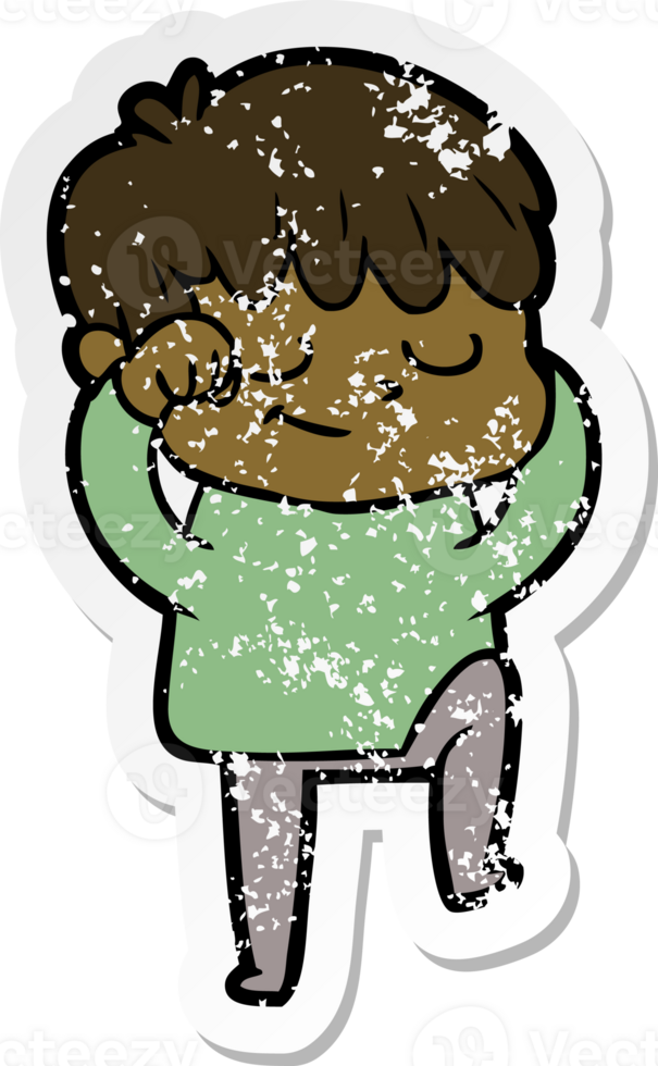 distressed sticker of a cartoon happy boy png
