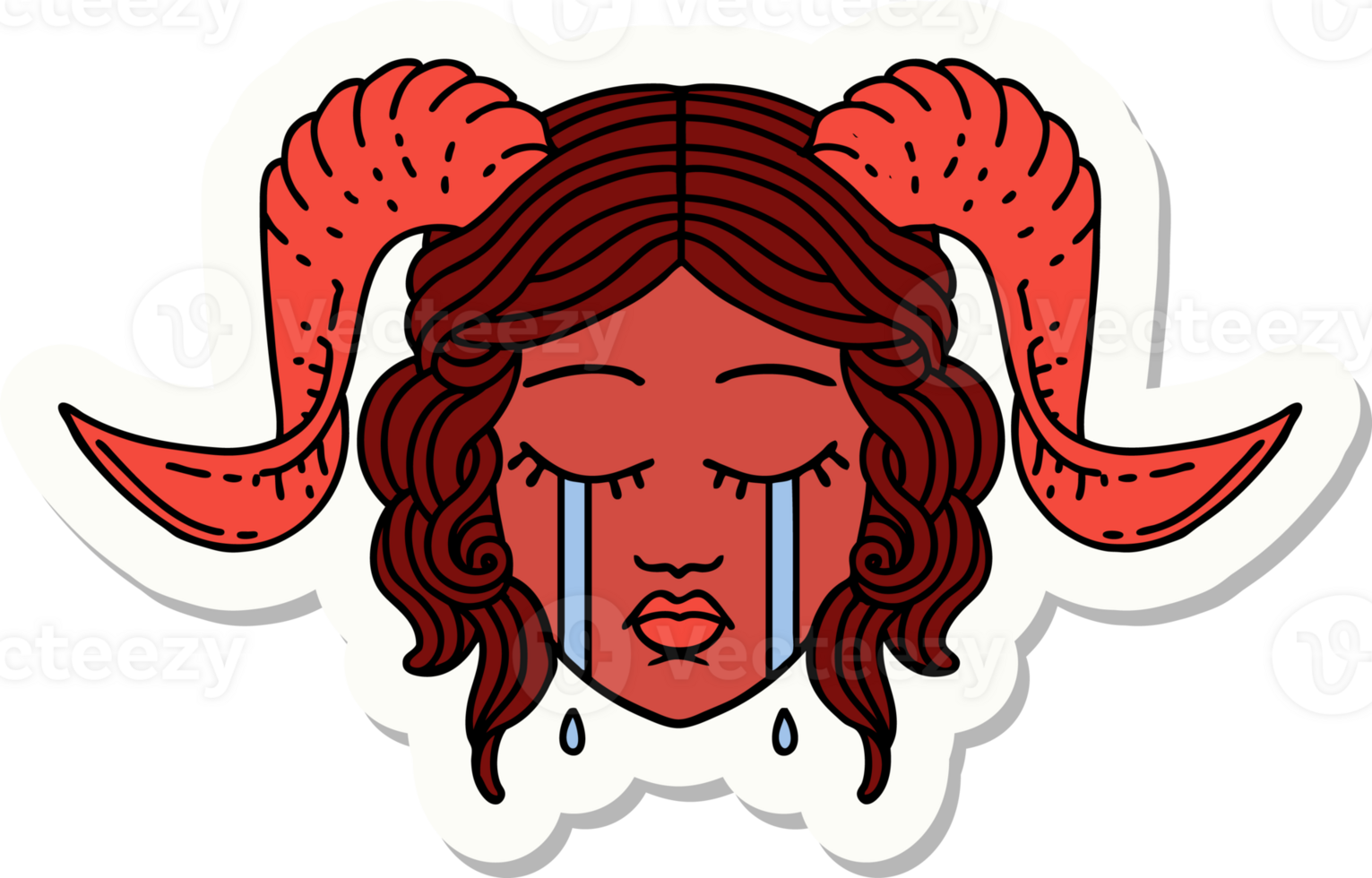 sticker of a crying tiefling character face png